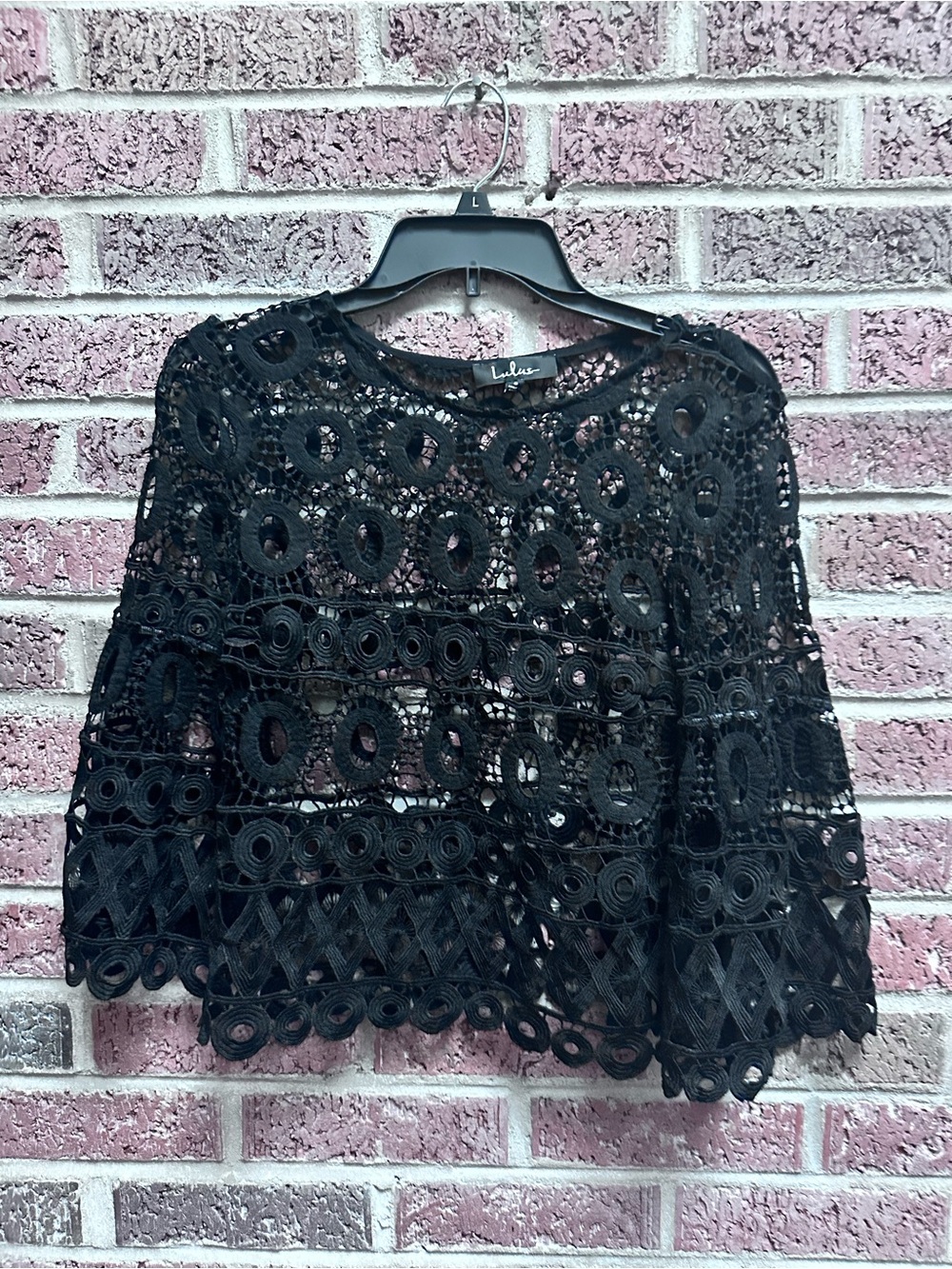 Lulu's Black Crochet Lace Bell-Sleeve Blouse